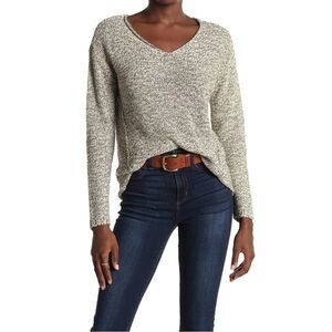 NWT Nordstrom RDI V-Neck Faux Suede Elbow Patch Knit Gray Sweater - Size: XL